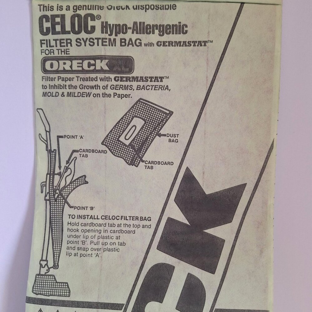 Oreck XL Vacuum Celoc Hypo-Allergenic 16 Disposable Filter Bags With Germastat - Picture 2 of 8